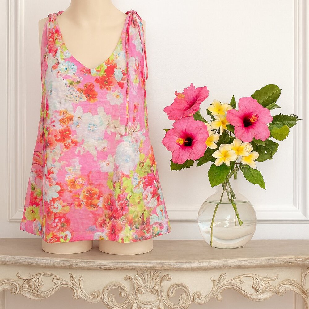 Concepts Sleeveless Floral Tie Shoulder Rhinestone Tank Top